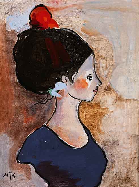 Torne, Sami Miguel, geb. 1938 Barcelona, bekannter spanischer KÜnstler mit internat. AusstellungstÄtigkeit, hier: ProfilportrÄt einer jungen ...