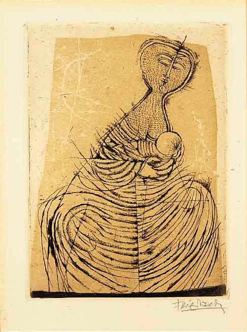 FriedlÄnder, Johnny, 1912 Pless/Oberschlesien- 1992 Paris, Maternite, zweifarbige Radierung von 1955, handsigniert, ca. 15.3 x 11.4 cm, Edition ...