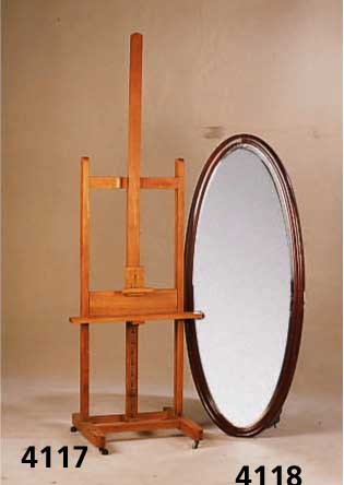 Staffelei, deutsch, um 1930, Nußbaum massiv, brauchbar, hÖhenverstellbar, auf Rollen, ca. 198x63x51 cm