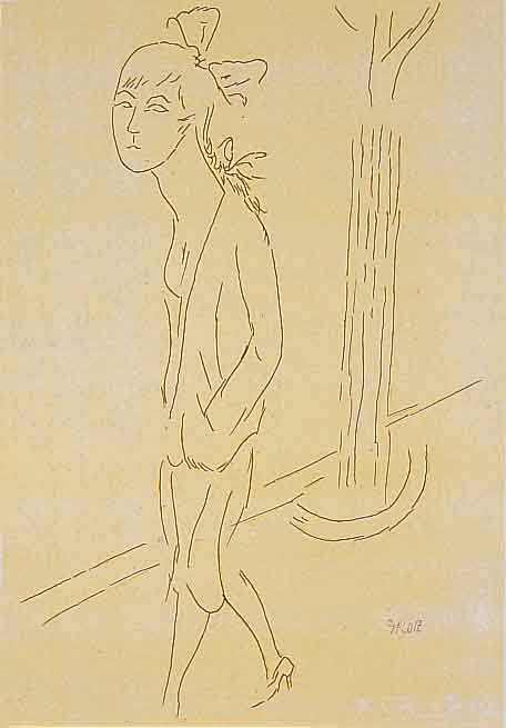 Grosz, Georges, 1893 - 1959, Das MÄdchen auf der Straße, Zeichnung auf dÜnnem Papier, re. u. handsigniert, ca. 36 x 24 cm, PP, u.Gl., R., ...