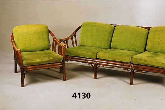 Sitzgruppe, McGuire, Rattan, einer der bekan ntesten Designer fÜr Rattan in England und USA , mit Ziegenhaut, fÜr den amerikanischen Markt ...