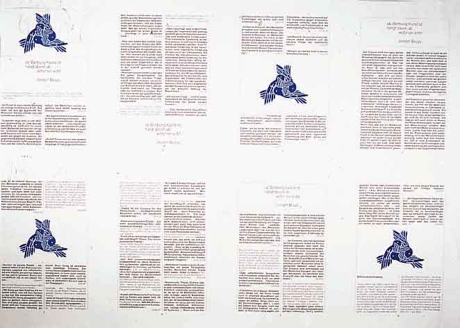Beuys, Joseph, 1921 - 1986, Farboffset, Andruckbogen zu: Ob Werbung Kunst ist hÄngt davon ab, wofÜr sie wirbt, handsign. und mit kleiner ...