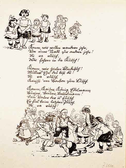 Zille, Heinrich, 1858 - 1929, Blinde Kuh, Lithographie von 1924 aus: Komm Karlineken, Komm, ca. 36 x 29 cm, PP