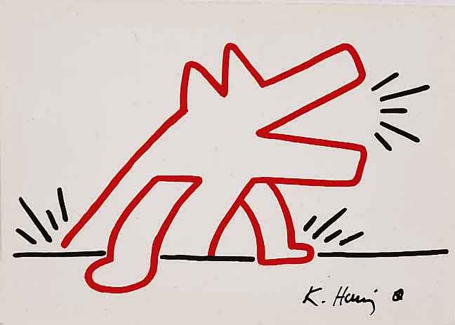 Haring, Keith, 1958 - 1990, zwei Multiples, Farboffset, um 1989, hand- signiert, je ca. 10 x 15 cm, PP
