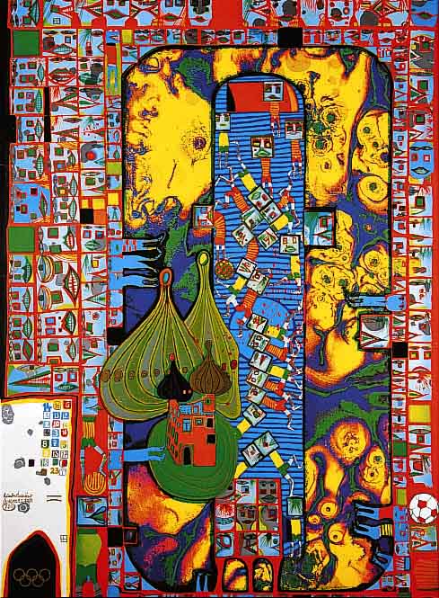 Hundertwasser, Friedensreich, 1928-2000, Plakat zu den Olympischen Spielen in MÜnchen 1972, Farboffset, ca. 100 x 64 cm