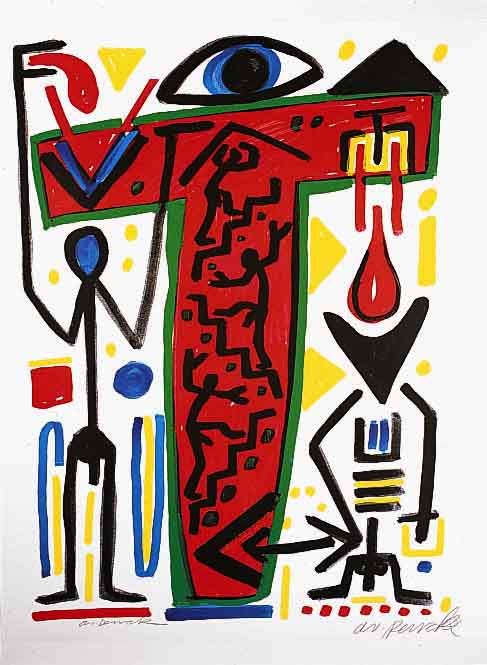 Penck, A.R., geb. 1939, Farboffset, hand- sign., ca. 63 x 65 cm, PP