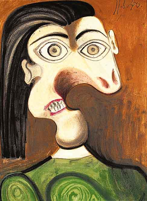 Picasso, Pablo, 1881-1973, La femme crachet, Farblithographie von 1940, in der Abb. datiert, ca. 36 x 25 cm, PP