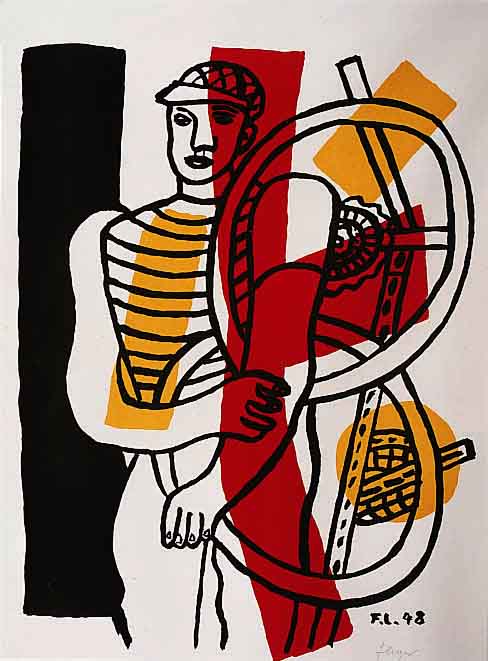 Leger, Fernand, 1881 - 1955, Le Constructeur, Farblithographie von 1948, im Stein monogr., handsigniert, ca. 69 x 50 cm , u.Gl., R.