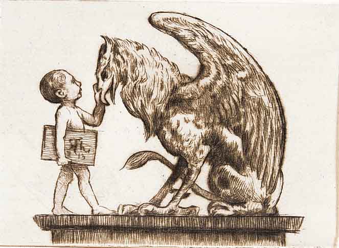 Thoma, Hans, 1839 - 1924, Der badische Greif, Radierung von 1913, handsigniert, in der Platte monogr. und dat., ca. 16 x 12 cm