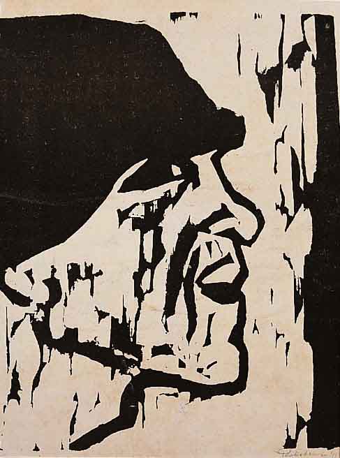 Pechstein, Hermann Max, 1881 - 1955, Fischerkopf VII, Holzschnitt auf dÜnnem Papier , auf Karton aufgezogen, re. u. handsigniert und dat. 11, ca. ...