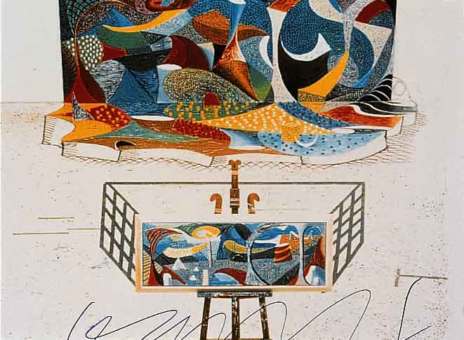 Hockney, David, geb. 1937, Farbfotografie, handsigniert, rÜckseitig gestempelt: Museen der Stadt KÖln, Museum Ludwig, ca. 17.5 x 20.5 cm