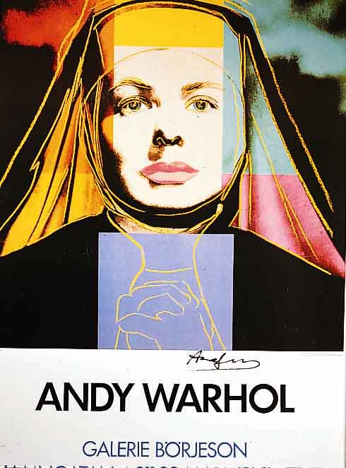 Warhol, Andy, 1928 - 1987, Plakat zur Ausstellung Galerie BÖrjeson MalmÖ 1983, Farboffset, PortrÄt der Ingrid Bergman, handsigniert, ca. 100 x ...