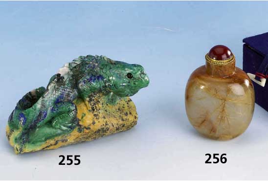 Snuffbottle aus Bergkristall mit Rutilquarz- nadeln, Orig. StÖpsel Metall mit Karneol- Cabochon (Kork ersetzbar), tiefe HÖhlung, schÖne ...