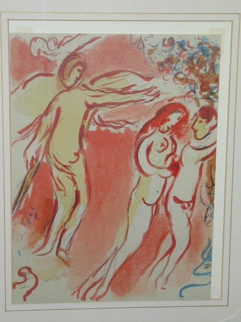 Marc Chagall, Lithographie, Vertreibung aus dem Paradies