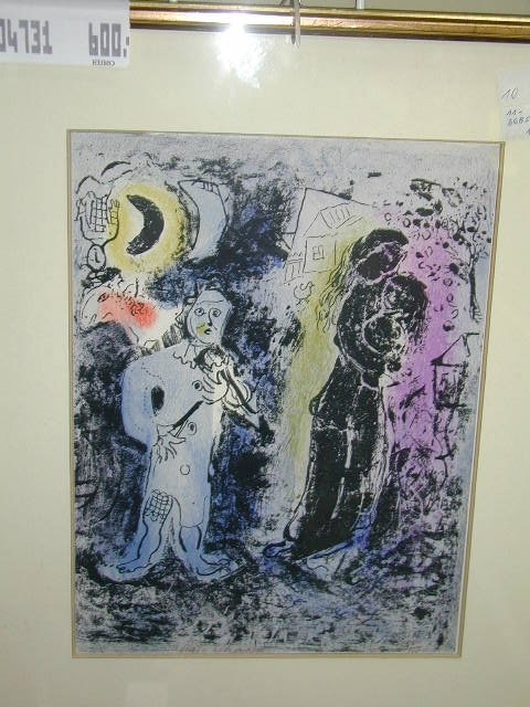 Marc Chagall, Lithographie, Clown mit Frau und Kind, aus Derrier le mirror
