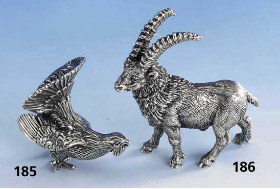 Tischdekoration: Steinbock, 925er Silber, massiv, ca. 395g, naturalist.-idealist. Darst. H ca. 9.5 cm, massive Ausf.