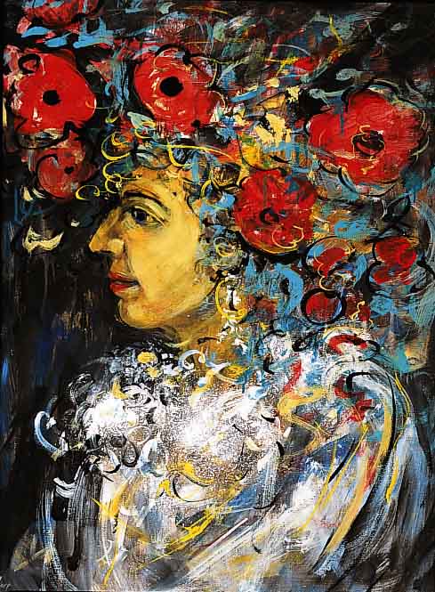 Arpad, Szabo, zeitgenÖssischer KÜnstler, Dame mit Rosen, Acryl/Lwd., sign., 79 x 59 cm
