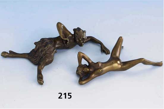 Wiener Bronze: Erotica, sign. Franz Berman, Frauenakt und Satyr, L. ca. 8 cm