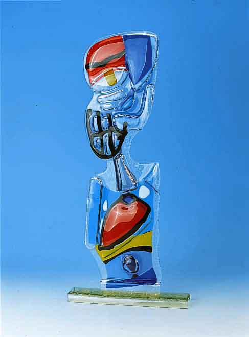Glasskulptur, Saganelli, zeitgenÖssischer KÜnstler, Murano, figÜrliche Darstellung, farbloses Glas, mit bunten Aufschmelzungen, 76 x 34.5 cm, ...