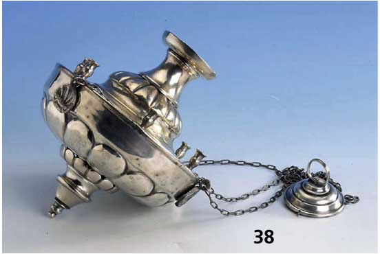 Ewiges Licht, Rußland um 1840, versilbert, Treibarbeit, L. ca. 92 cm