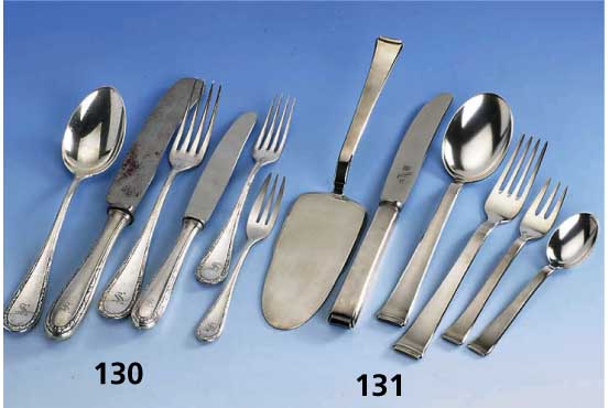 Besteck fÜr 6 Personen, deutsch, WMF Patent, 90er Silberauflage, Art-Deco-Entwurf, best. aus: 6 Messer, 6 Gabeln, 6 LÖffel, 6 KaffeelÖffel, 6 ...