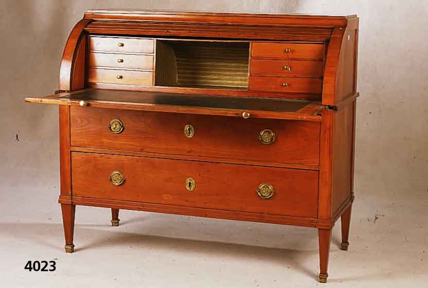 ZylinderbÜro, sÜddeutsch bzw. Elsaß/Lothringen , um 1820, Biedermeier, Korpus Weichholz, dickes Kirschbaumfurnier, z.T. gespiegelt, original ...