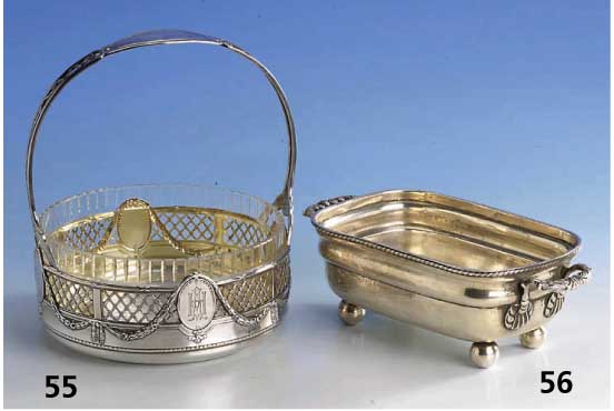 Butterschale, wohl deutsch um 1880/90, Silber geprÜft, nach engl. Vorbild, typ. viktorian. Stil, 4 KugelfÜße, Kordelband- vezierung, ca. 365 g