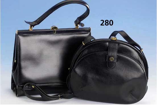 Konvolut 2 schwarze Ledertaschen GOLDPFEIL, 60/70er Jahre, 1 x m. UmhÄngeriemen, Gebr.- bzw. Tragespuren