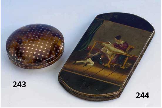 Zigarillo-Etui, deutsch um 1835, "Erotika", Pappmache mit bunter Lackmalerei, Gebr.-Sp., Unikat, sammelwÜrdig, museal, sehr selten, L. ...