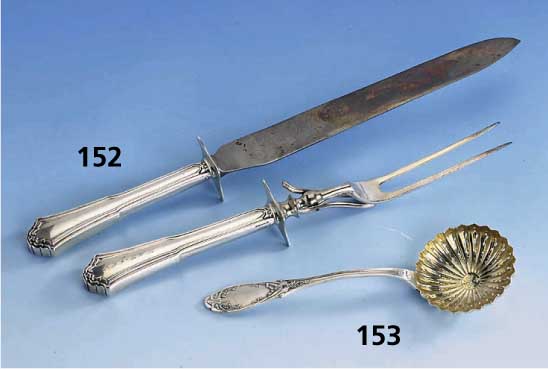 2-teil. Tranchierbesteck, 925er Silber, Gebr.-Teile Stahl, Gabel aufstellbar, Bes.-Monogr., um 1900, Gebr.-Spuren