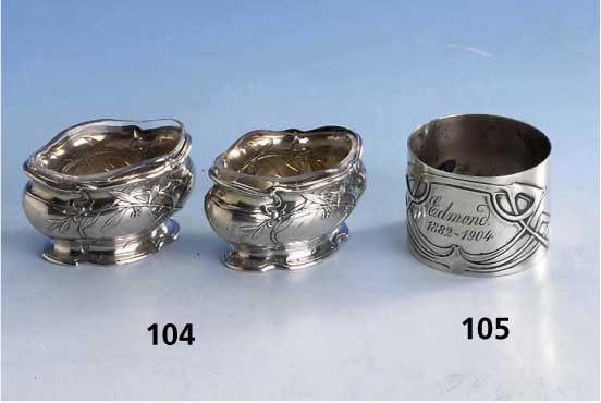 SalzschÄlchenpaar, Frankreich um 1900, Jugendstil, 950er Silber, Meistermarke EMILE PUIFORCAT weltbekannte Gold- und Silberschmie- de, zeittyp. ...