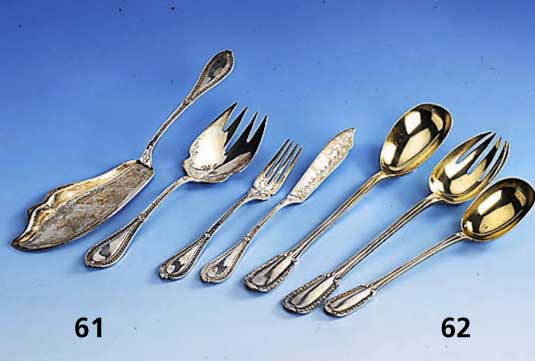 3-teiliges Vorlegebesteck EMILE PUIFORCAT, 950er Silber, teilvergoldet, schwere, quali- tÄtvolle Arbeit der weltbekannten Silber- schmiede, ...
