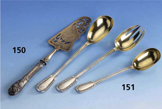 Jugendstiltortenheber, Frnakreich um 1900, Metall versilbert, Gebr.-teil vergoldet, jugendstiltyp. Dekor mit Seerosen, elegante LinienfÜhrung, ...