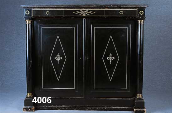 Vielzweckschrank, deutsch, wohl Dresden, um 1900, Nußbaum und Eiche, Empirestil, schwarz gelackt, SalonmÖbel, hervorragende Verarbei- tung, als ...