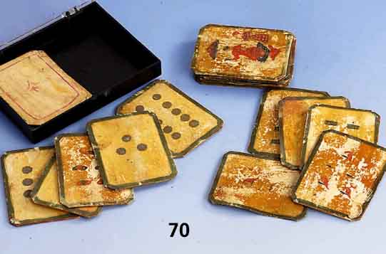 29 sogen. As-Nas Karten, Indien um 1830-1860, Mogulzeit, Knochen/Bein bunt staffiert, z.T. goldgehÖht, stark berieben, SchriftzÜge in Ordu, ...