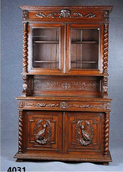 AufsatzmÖbel, Belgien, um 1880/90, Korpus z.T. Weichholz, Eiche massiv, freistehende gedrehte SÄulen, original Glas, praktische ...