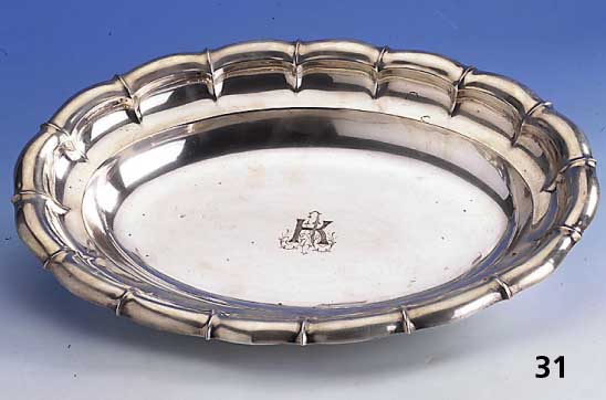 Anbietschale, Bruckmman & SÖhne, Heilbronn, ca. 380 g, 835er Silber, Barockstil, mittig Bes.-Monogr., um 1915/1925, Vertreiber P. Jamm, 4 x 33 x ...
