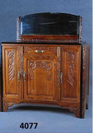 Anrichte, Frankreich, um 1910, Nancy, Eiche massiv, reich geschnitz, Blumenmotive, 3-tÜrig mit Schublade, facettierter Spiegel, schwarz ...