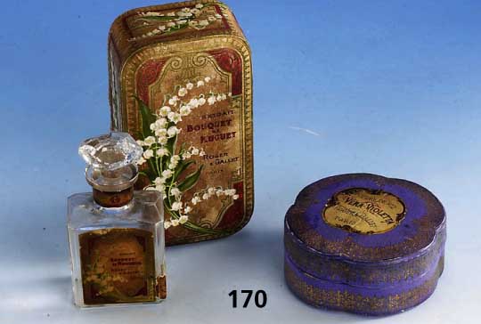 Konvolut, 1 x ParfÜmflakon mit Schachtel, 1 x Puderschachtel, Frankreich, Paris, Roger & Gallet, um 1900, einer der berÜhmte- sten ParfÜmerien ...