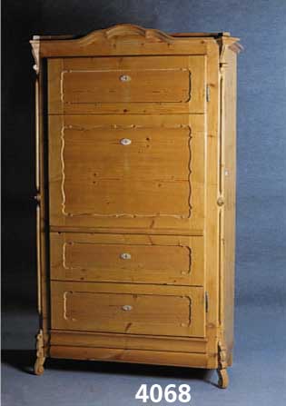 Kleiderschrank, deutsch, um 1840, sogenan- nter Blender, TÜr tÄuscht SchranksekretÄr vor, Kiefer, Zierbelkiefer, massiv, BrezelfÜllung, ...