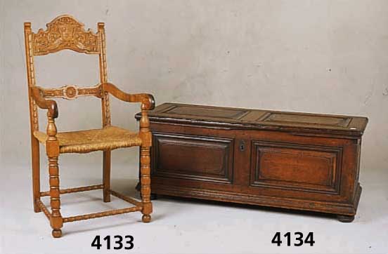 Stuhlsessel, deutsch, um 1890, Eiche massiv, FlÄmischer Barock, im Stil von 1720/30, reich gedrechselt, Armlehnen in Veltuten auslaufend , mit ...