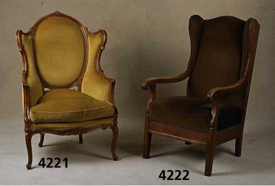 2 Ohrenbackensessel, deutsch, um 1900/10, Gestell Eiche massiv, original Polsterung, tiefer Sitz, sehr bequem, Nagelverzierung, sehr stabil, ...