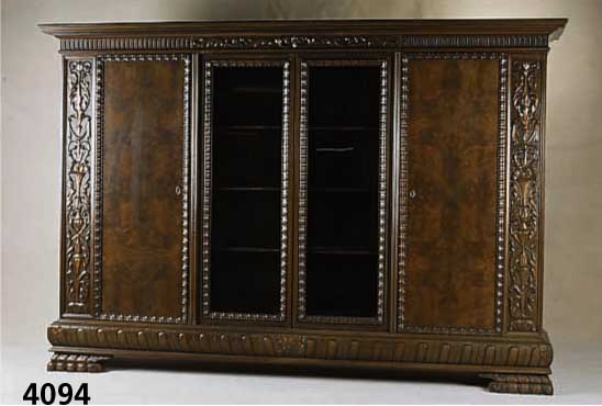 BÜcherschrank, deutsch, um 1920/30, Korpus Eiche, Buche und Weichholz, Nußbaumfurnier, Kaukasischwurzelnußfurnier, Renaissancestil, ...