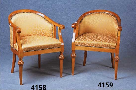 Stuhlsessel, deutsch, um 1900/10, Louis XVI- Stil, Kirschbaum und Birne massiv, sparsame Schnitzereien z.T. aus dem Vollholz, FÜße 6-fach ...