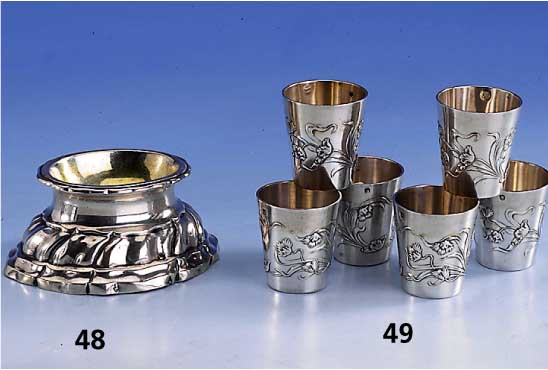SalzschÄlchen, Augsburg um 1770, 13-lÖtig, Meistermarke Johann Christian Neuß, Meister 1766, erwÄhnt 1782, vgl. Rosenberg 1019, teilvergoldet ...