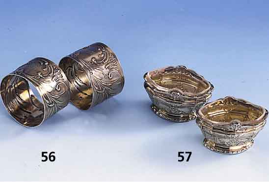 Paar SalzschÄlchen, Frankreich um 1900, 950er Silber, klassizistisch, Orig.-Glas- einsÄtze, Meistermarke Ravinet d'Enfert