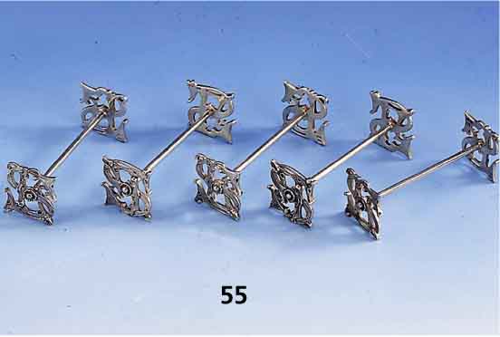 8 MesserbÄnkchen, deutsch um 1900, 800er Silber, Seitenteile in Form von Bes.-Monogr. S.U., Meistermarke KW= wohl Karl Wieden, L. ca. 8 cm