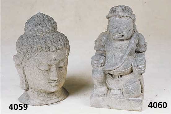 Buddhakopf, aus Stein gehauen, nach Vorbild des 13./14. Jahrhunderts, vollplastisch, ca. 54x37x29 cm