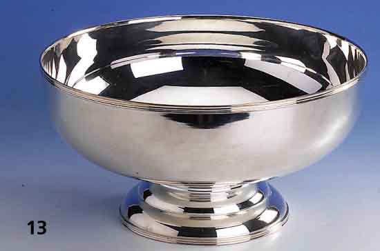 Fußanbietschale, 800er Silber, Rand gerillt, sonst glatt, H ca. 13 cm, D ca. 25 cm, ca. 675 g