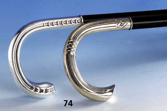 Konvolut 2 SpazierstÖcke, 1 x 800er Silber, deutsch um 1900, reiner Jugendstil, sign. FS = Forster, SchwÄbisch- GmÜnd, Schuß Holz ...
